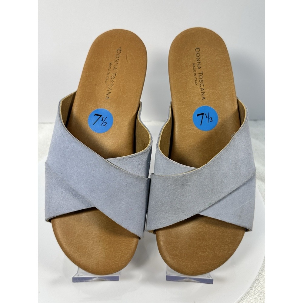 Donna Toscana Womens Slides Sandals Sz 7.5 Italy Light Blue Suede Coastal Resort